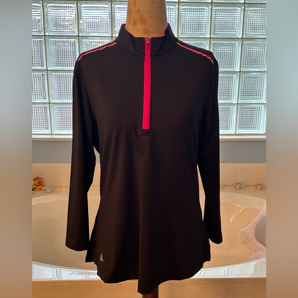 M - Adidas Black Long Sleeve Top with Pink Accents